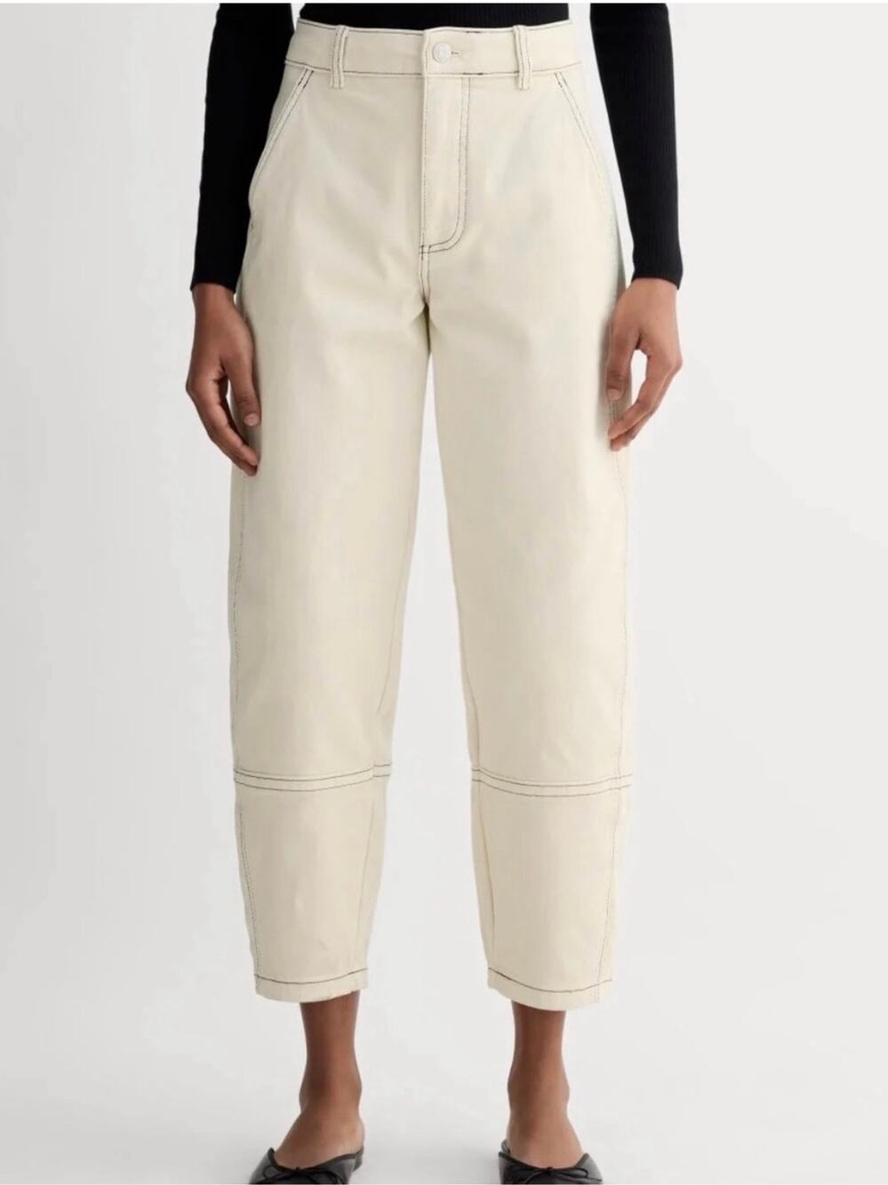 Everlane Pants Womens 10 Regular Cream Utility Barrel Contrast Stitch Cotton New